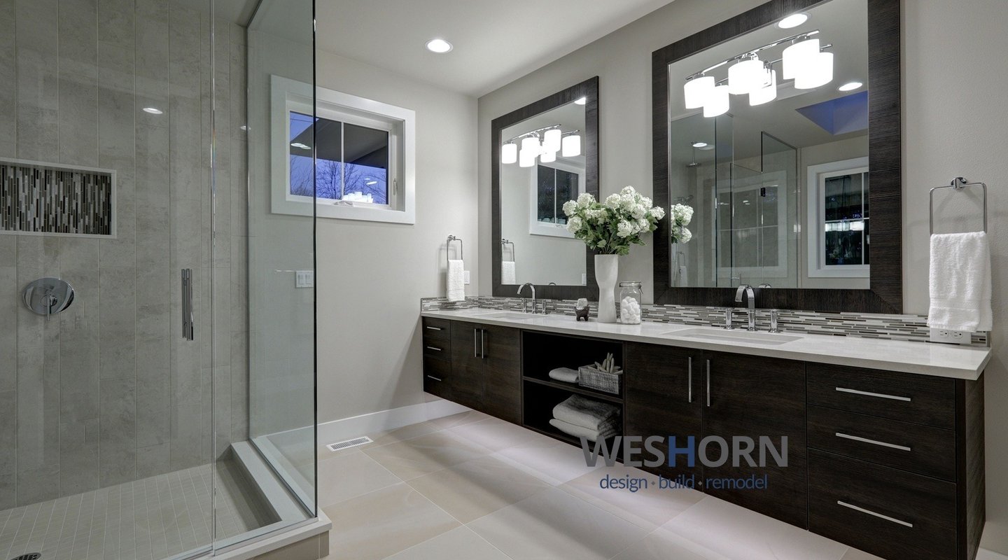 Bathroom remodeling contractor in Lake Forest IL. Custom shower, large format tile and custom vanity