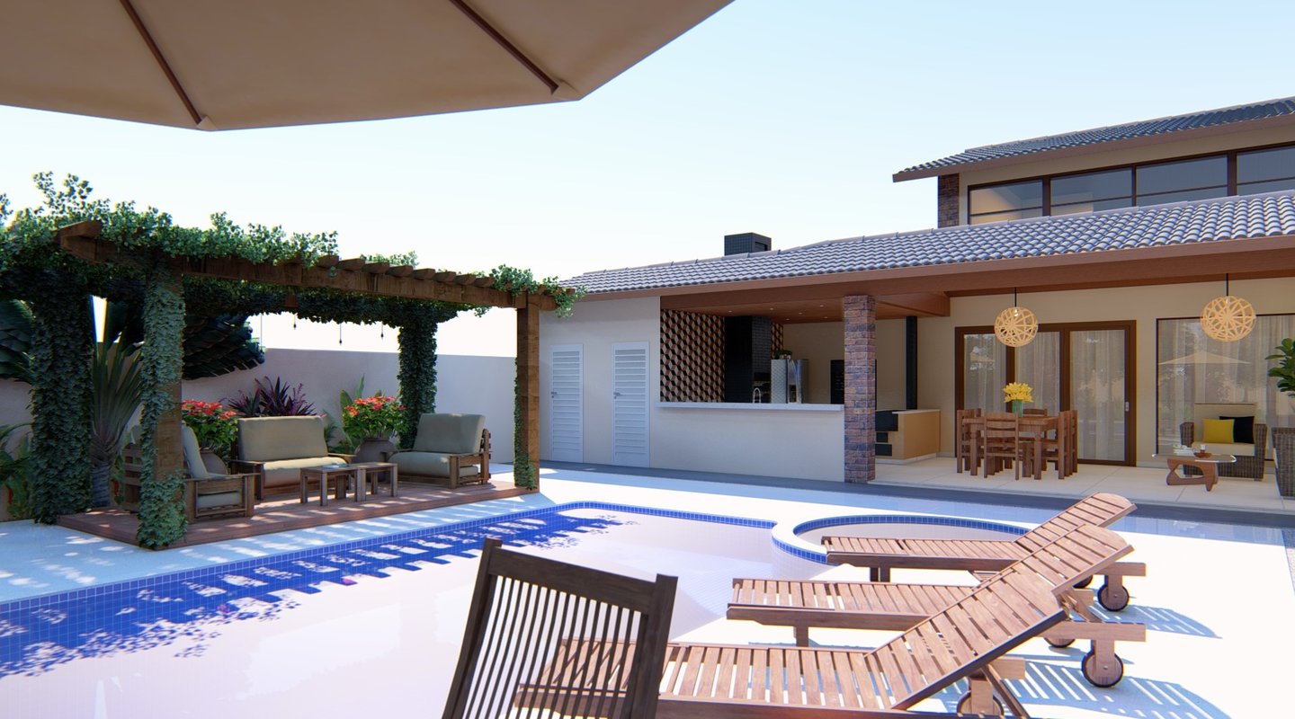 area de piscina com pergolado