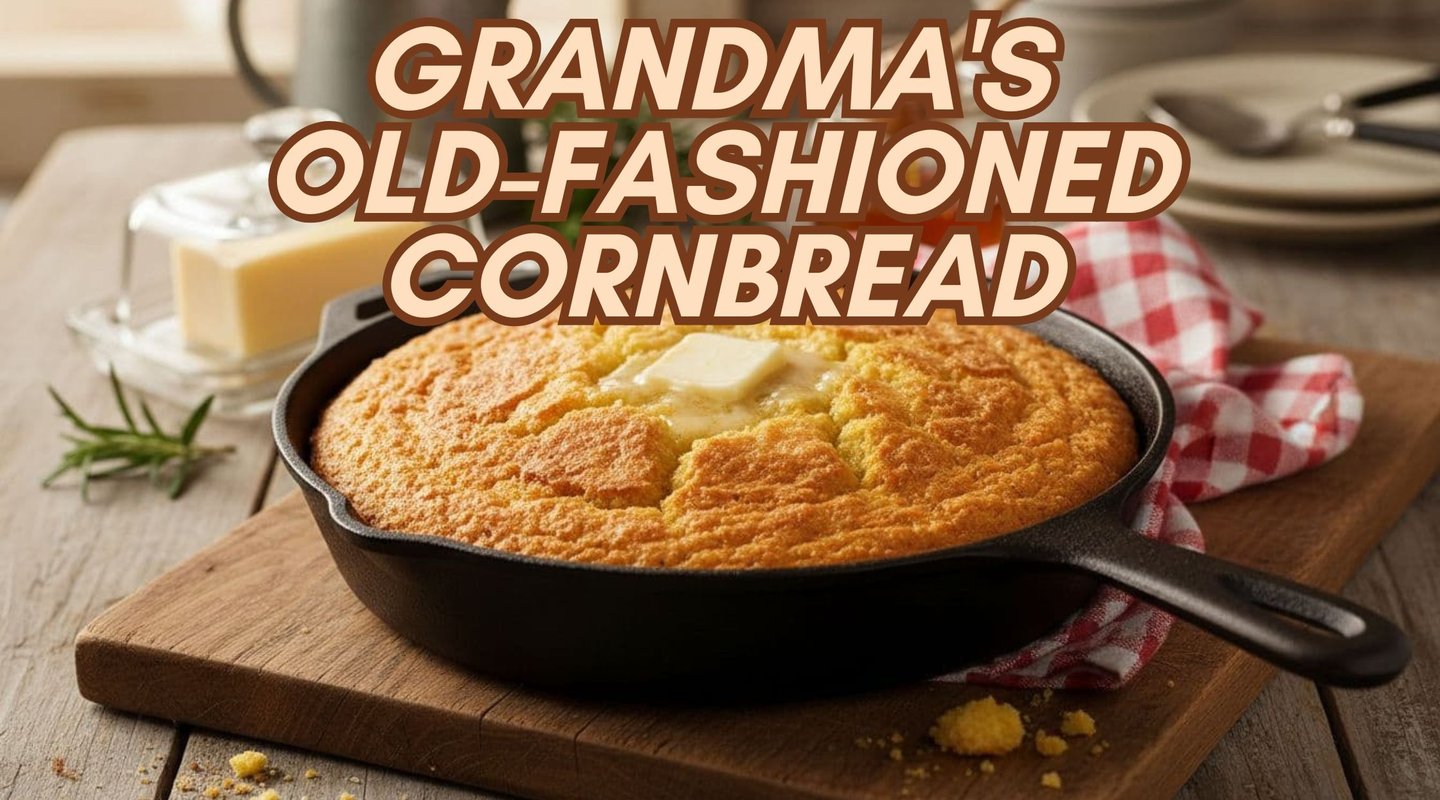a skillet with a buttered cornbread in the middle of it