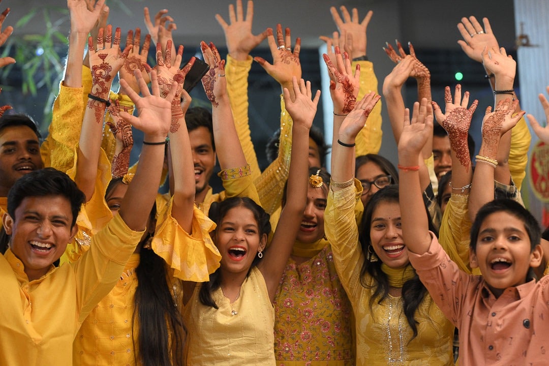 Bride maids on haldi celebrations. With Mehandi on hands