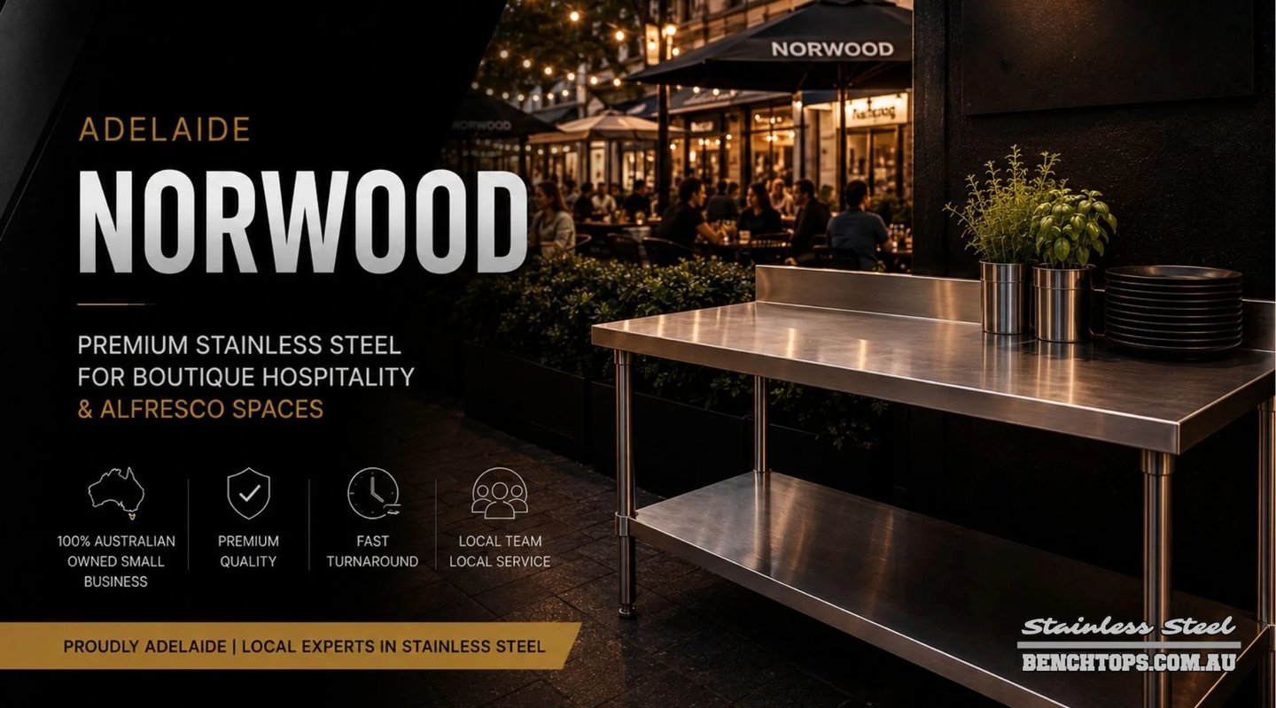 Premium commercial kitchen counter and stainless steel bench Norwood.