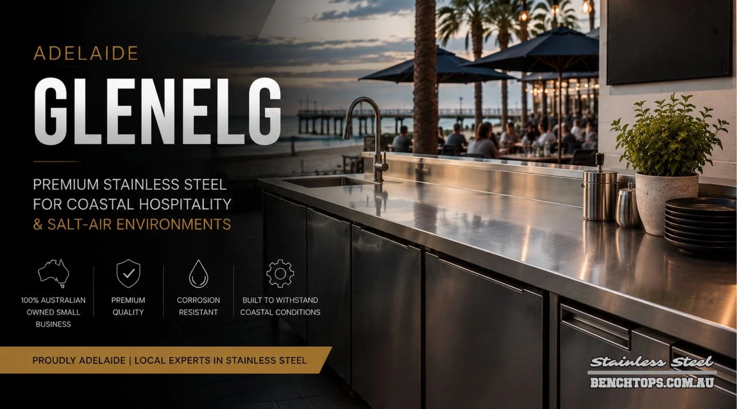 Premium outdoor restaurant bar setup with a stainless steel bench Glenelg.