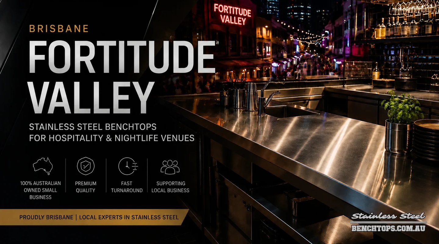 Premium commercial bar counter and stainless steel bench Fortitude Valley.