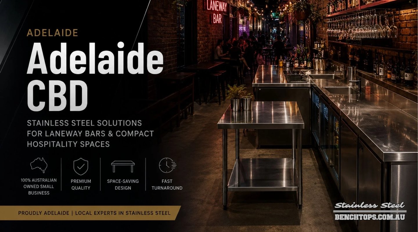 Premium commercial bar counter and stainless steel bench Adelaide CBD.