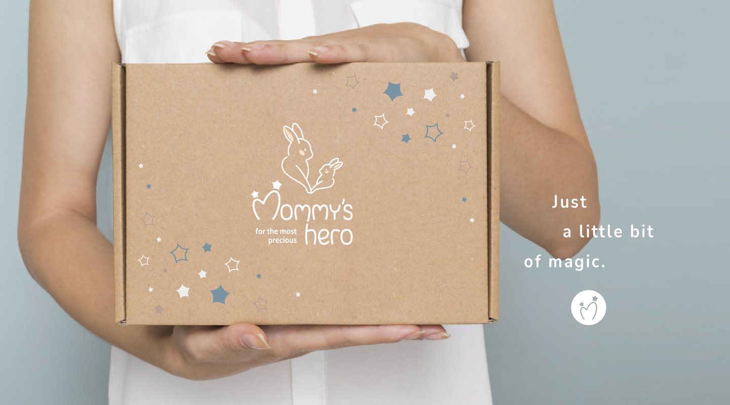 Cute and gentle Logo and Brand Identity for baby store Mommy's Hero, packaging box