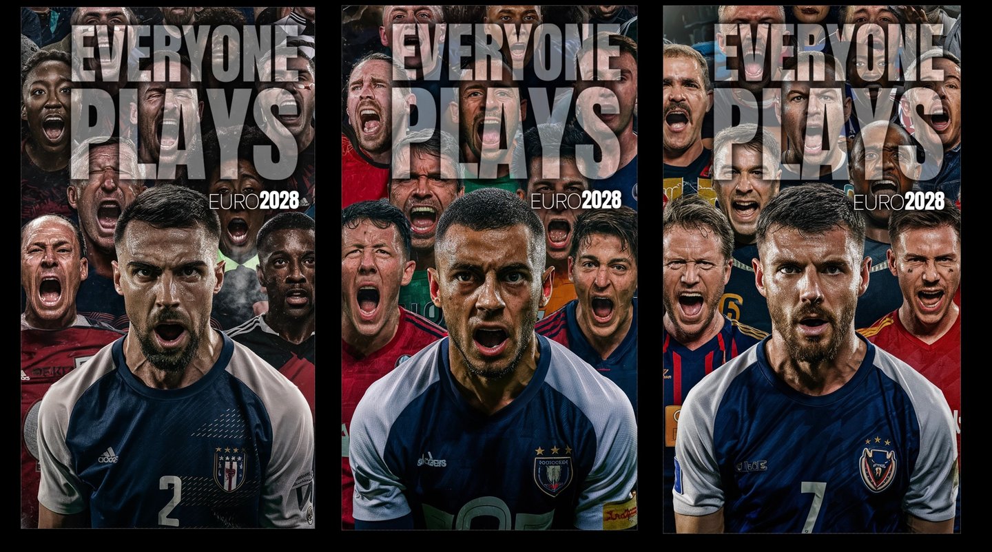 a group of four different pictures of a man with a soccer ball
