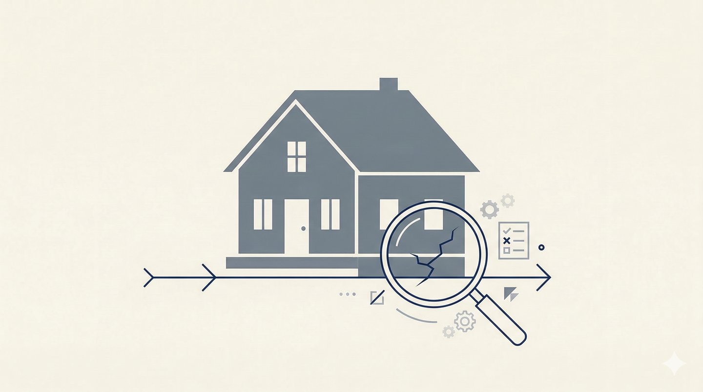 Ilustración sobre descubrir problemas importantes demasiado tarde al comprar vivienda