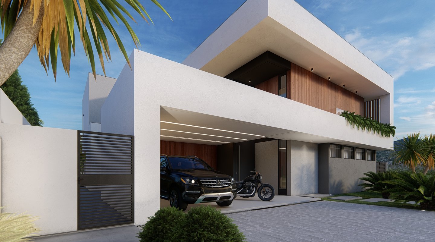 sobrado com ripado e iluminação perfil de led