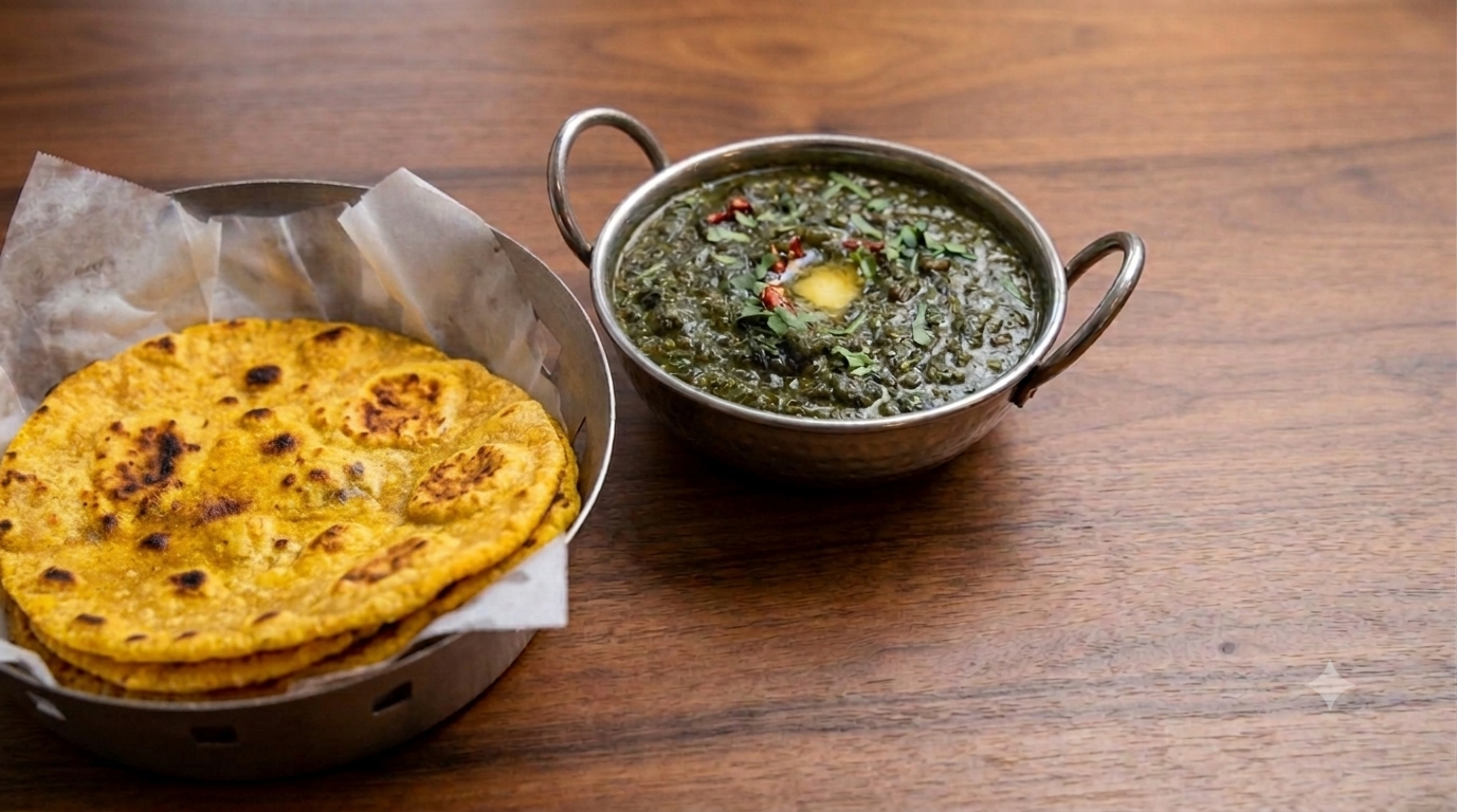Sarson da Saag with Makki di Roti served at The Singh Saab Jamshedpur