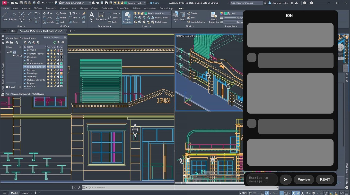 Copilot de arquitectura con inteligencia artificial, asistiendo en el flujo de trabajo para optimiza