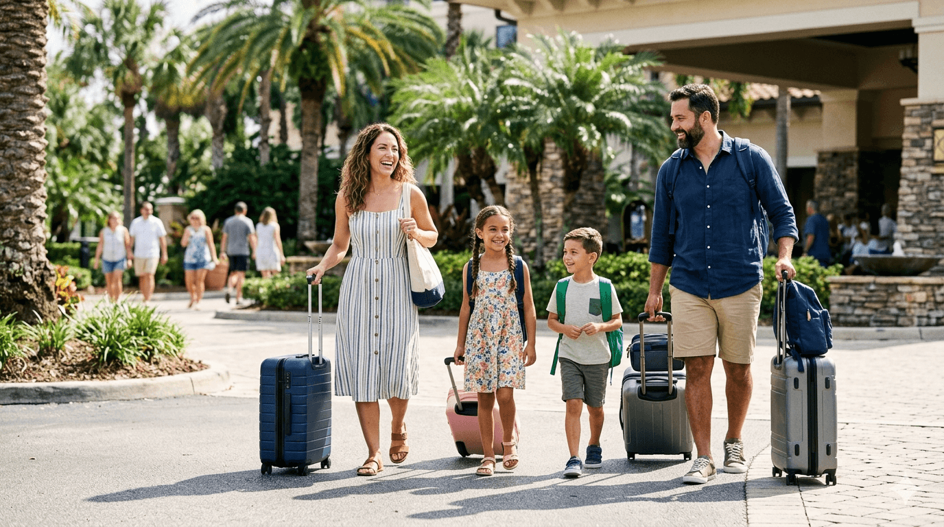 Família em viagem para Orlando nos Estados Unidos.