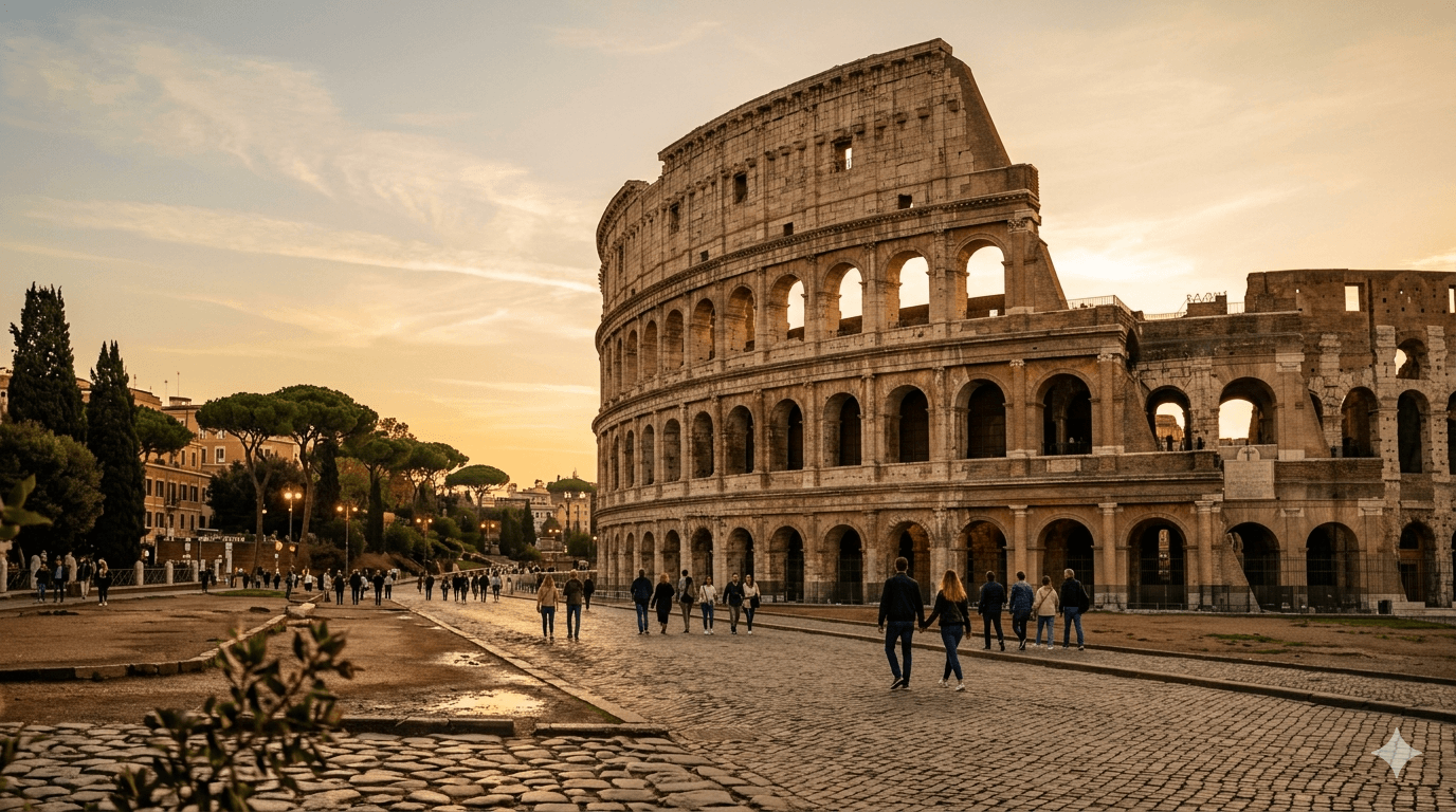 Coliseu em Roma como um dos principais destinos da Itália.