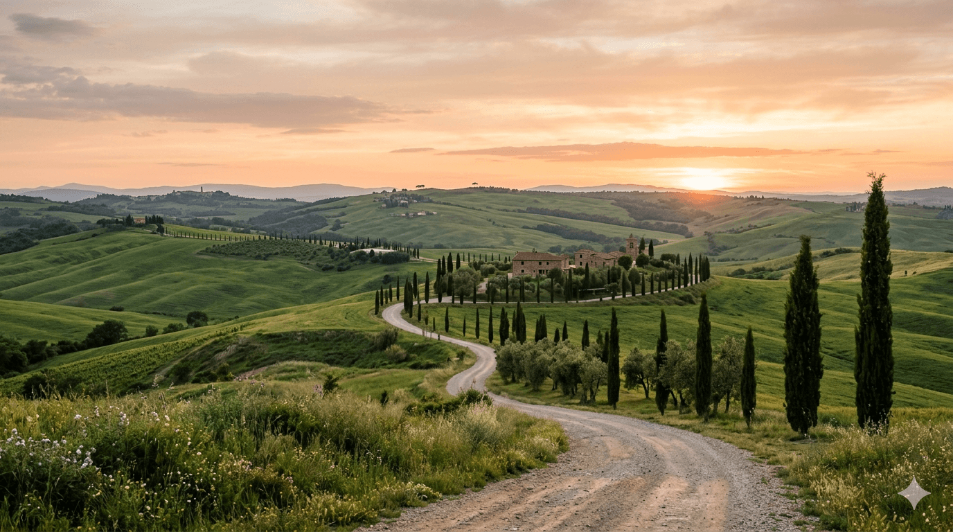 Paisagem da Toscana em roteiro de viagem pela Itália.