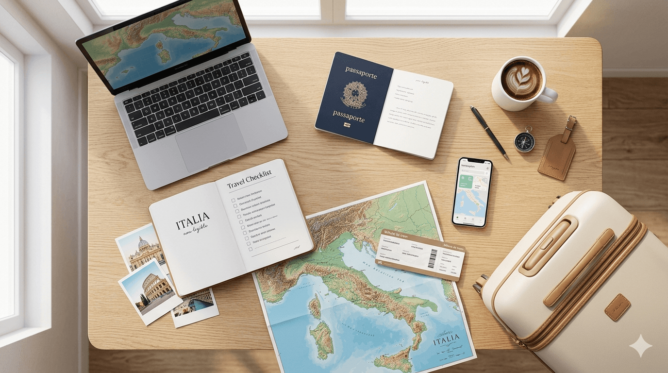 Checklist de planejamento para viagem à Itália.