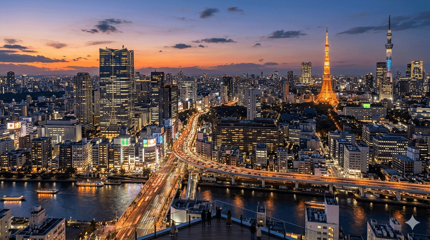 Skyline de Tóquio como um dos principais destinos do Japão.