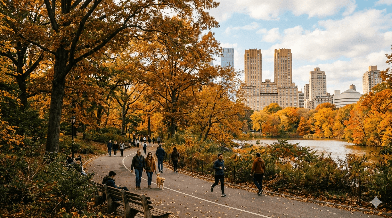 Outono em Nova York durante a melhor época para viajar para os Estados Unidos.