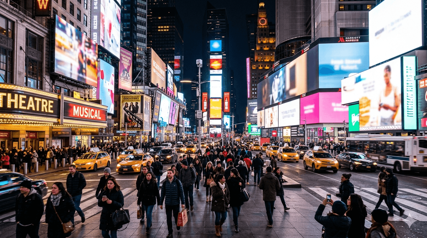 Times Square como uma das regiões mais famosas para se hospedar em Nova York.