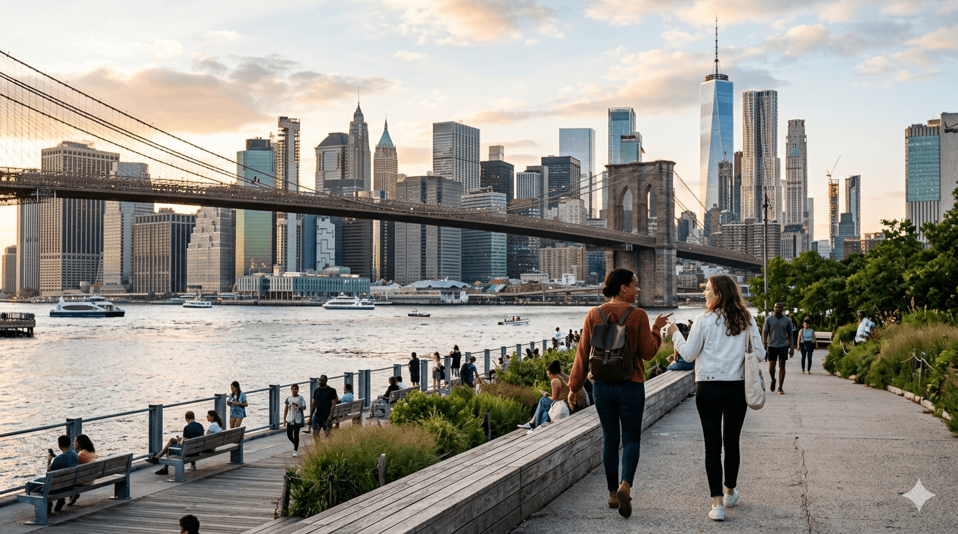Brooklyn com vista para Manhattan como alternativa de hospedagem em Nova York.
