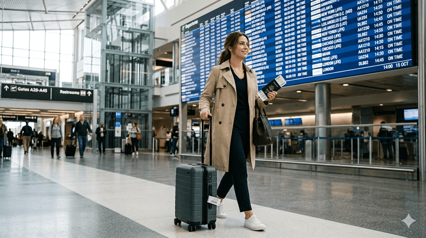 Passagem aérea para os Estados Unidos como parte do orçamento da viagem.