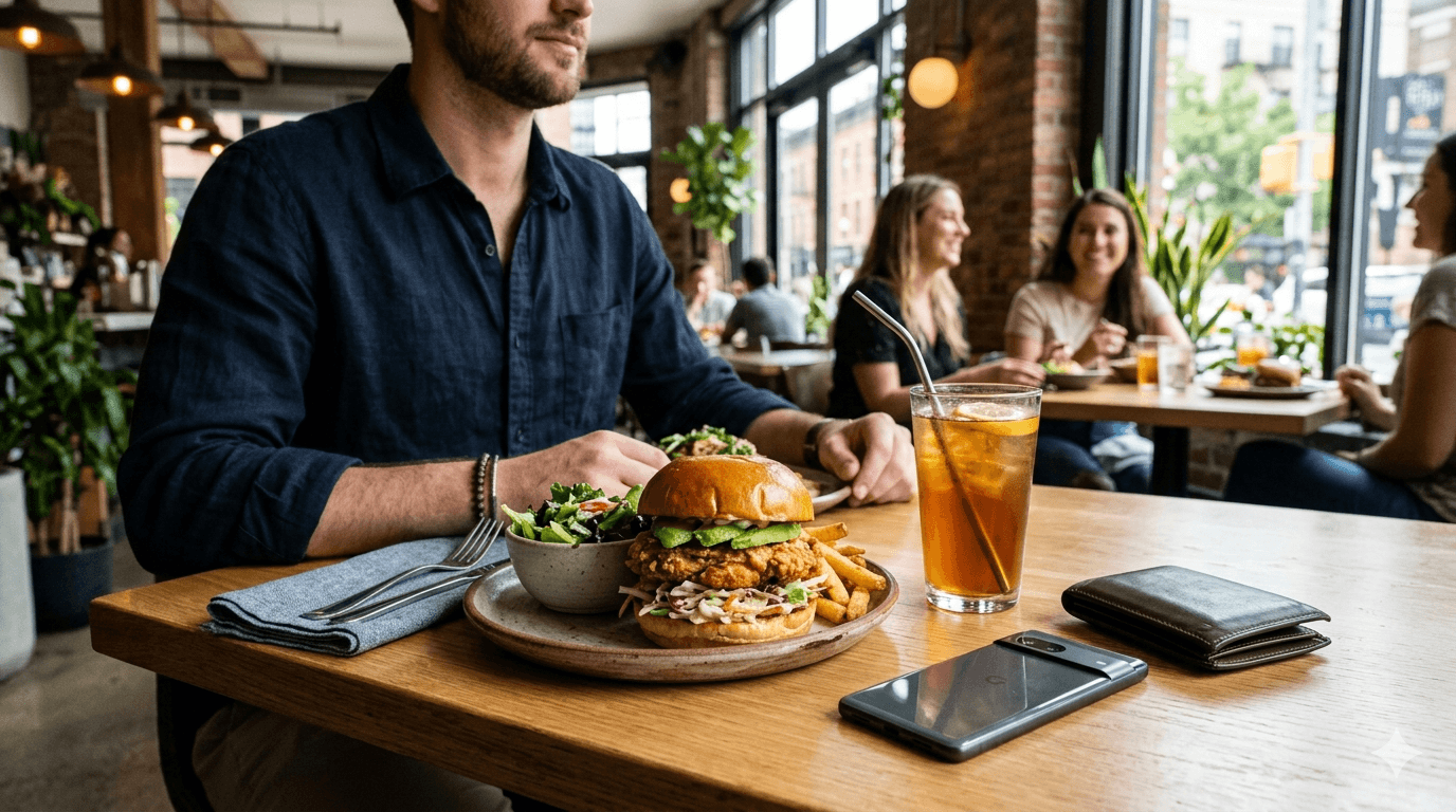 Gastos com alimentação durante uma viagem para os Estados Unidos.