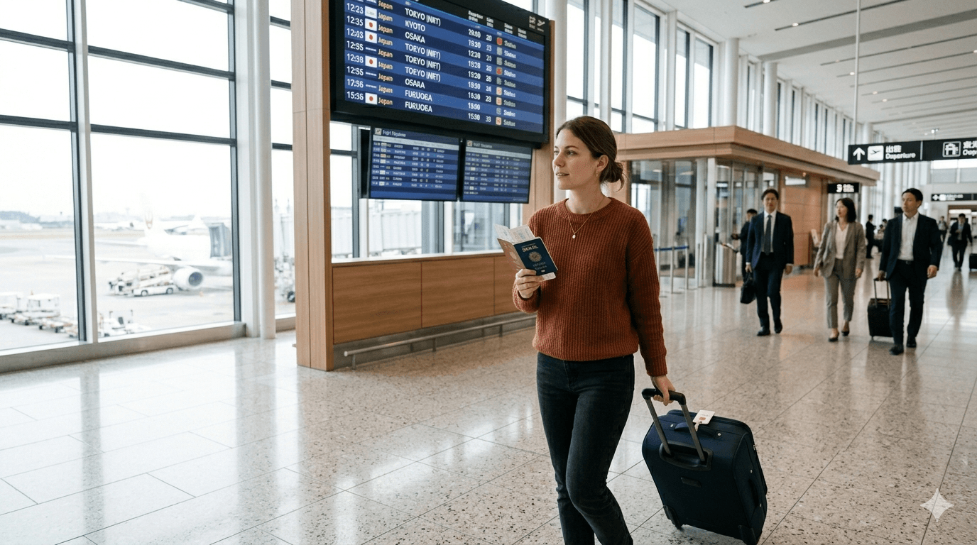 Passagem aérea para o Japão como parte do orçamento da viagem.