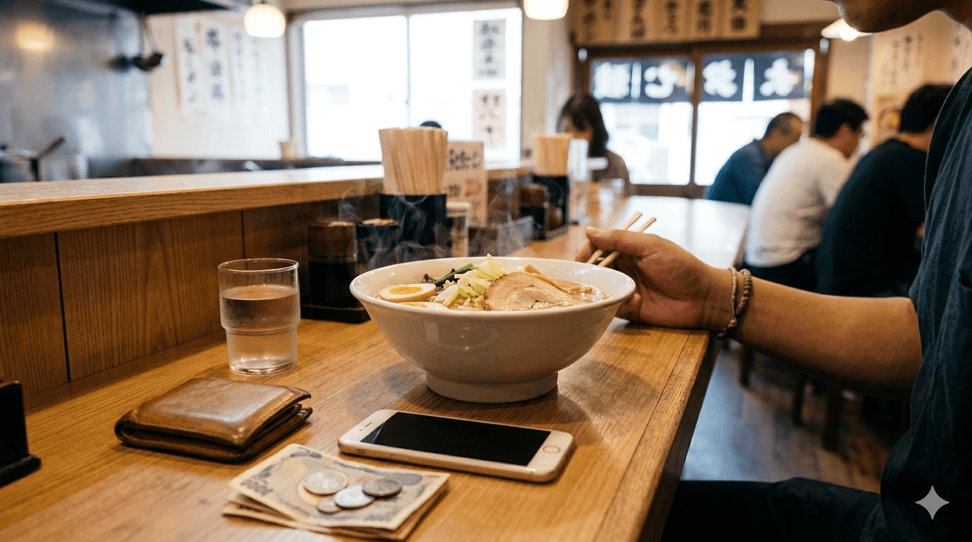 Gastos com alimentação durante uma viagem para o Japão.