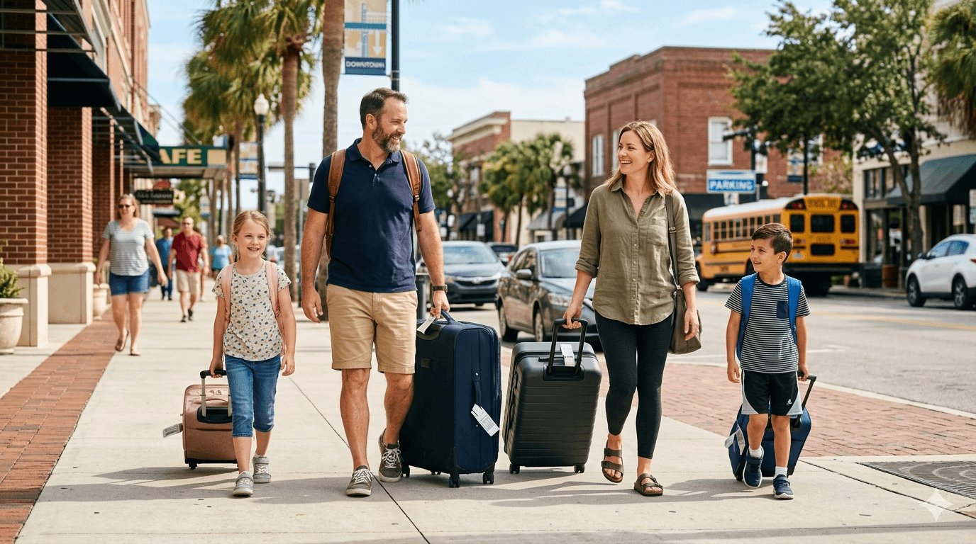 Família em viagem para os Estados Unidos com seguro viagem.