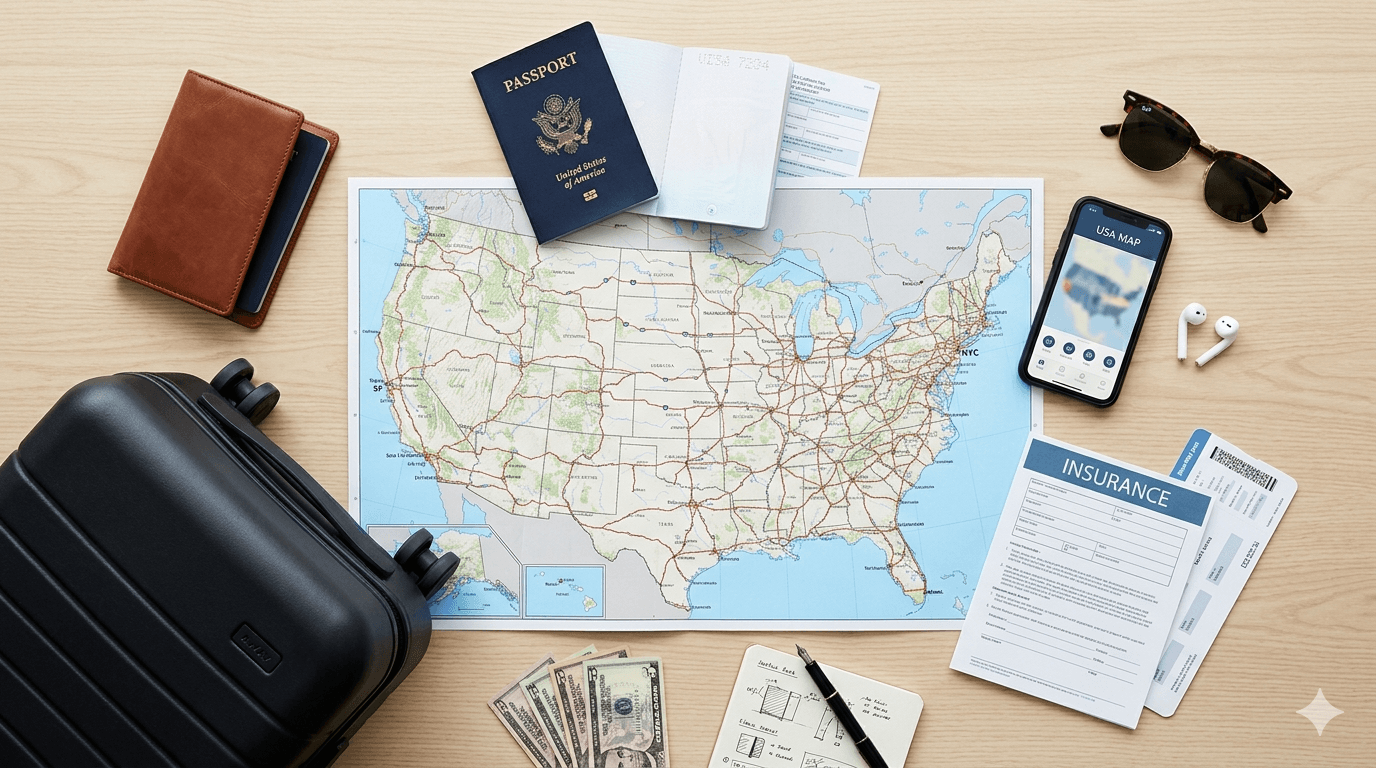 Checklist de documentos e seguro viagem para viajar aos Estados Unidos.