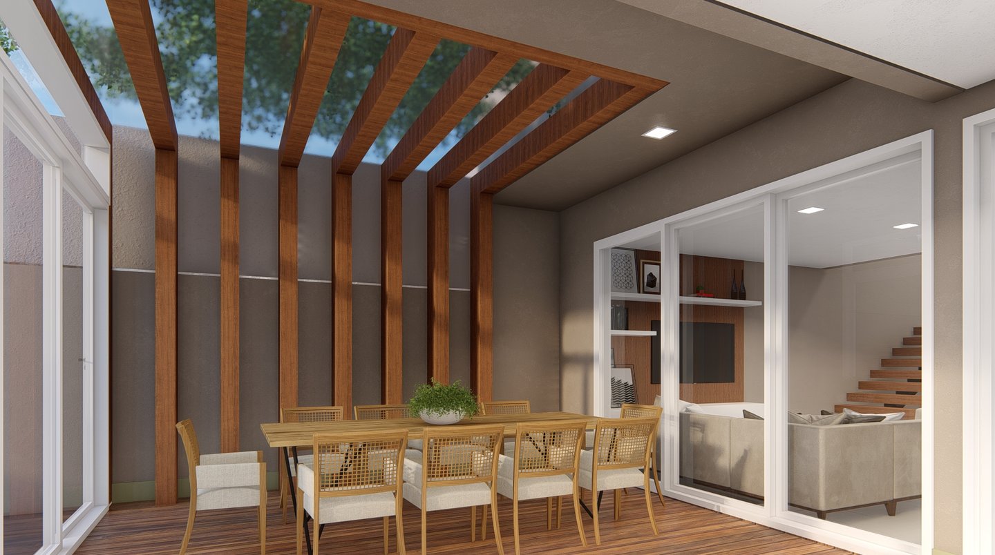 sala de jantar com pergolado