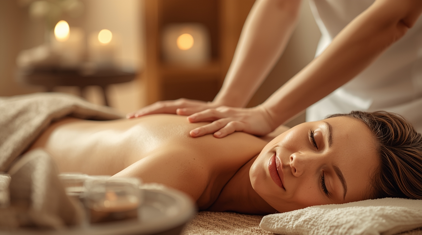 Sessão de massagem tântrica em ambiente relaxante com iluminação suave