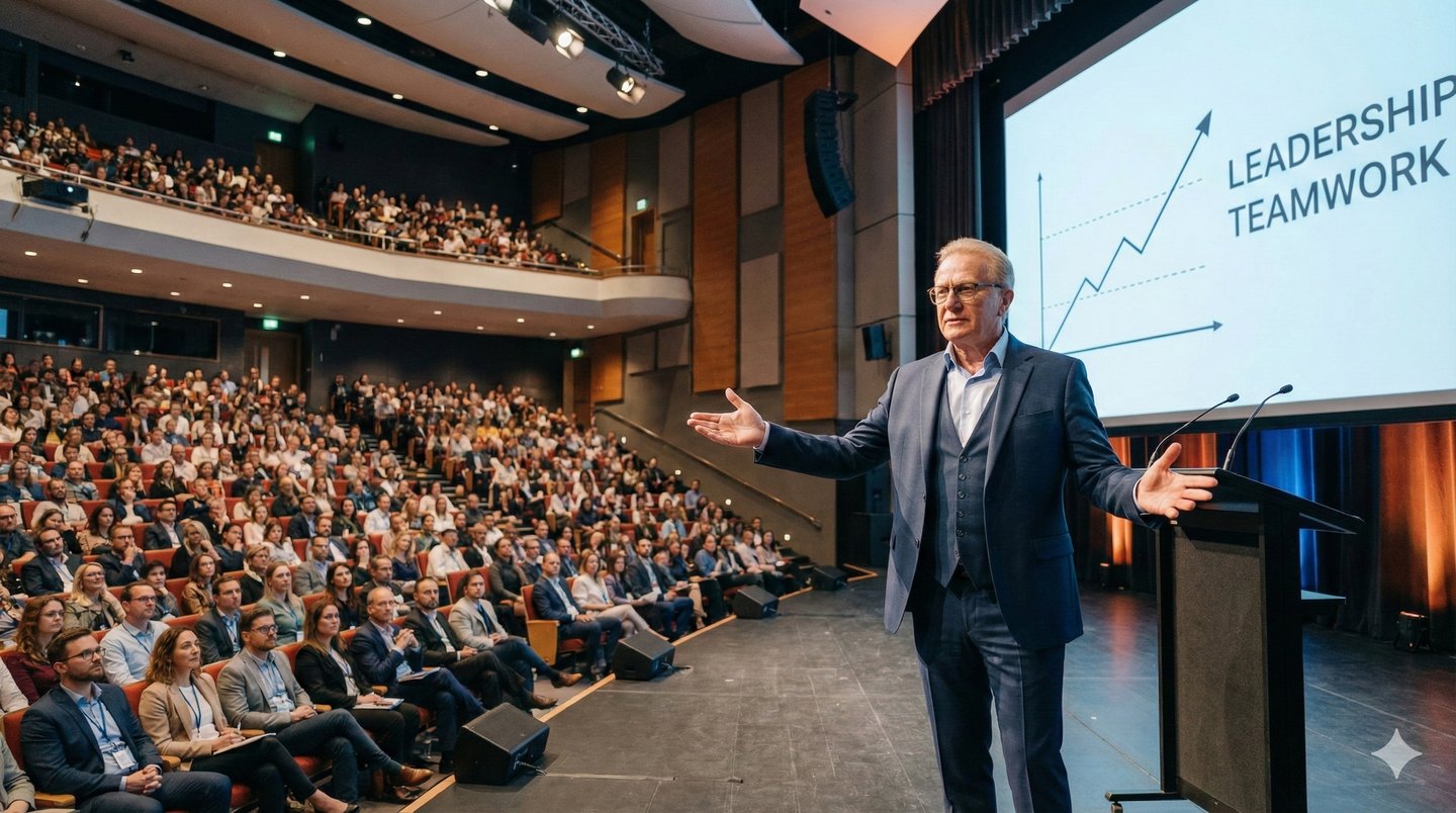 a man in a suit and tie is giving a presentation