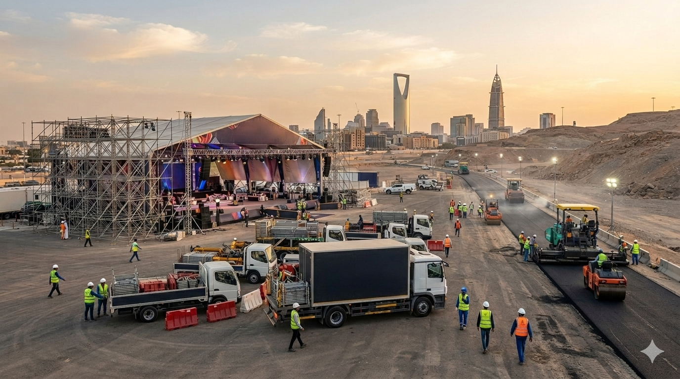 Event site support asphalt machinery rental scaffolding تأجير الفعاليات معدات أسفلت سقالات نقليات 