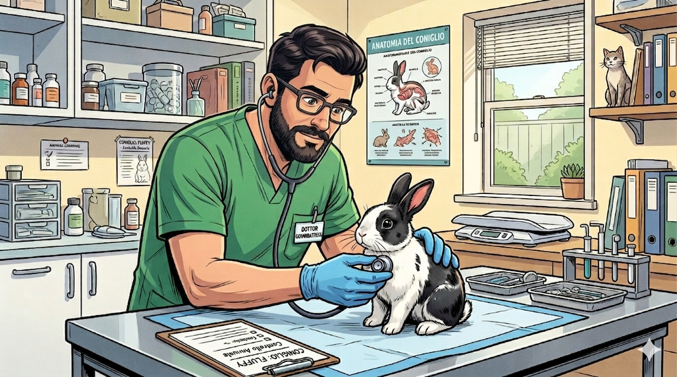 Veterinario specializzato che visita un coniglio