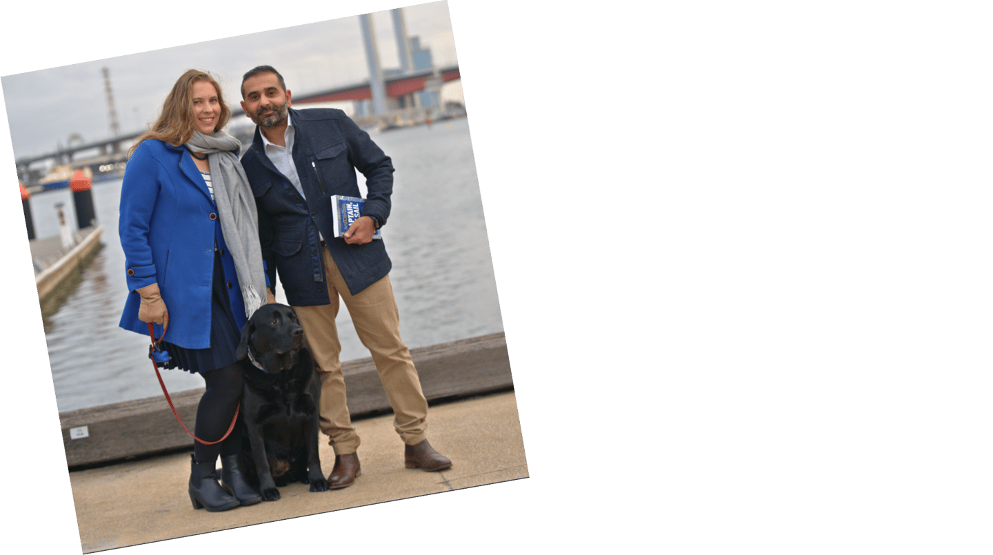 Dave Chauhan with his wife Saari and their dog Seve in Melbourne, Australia