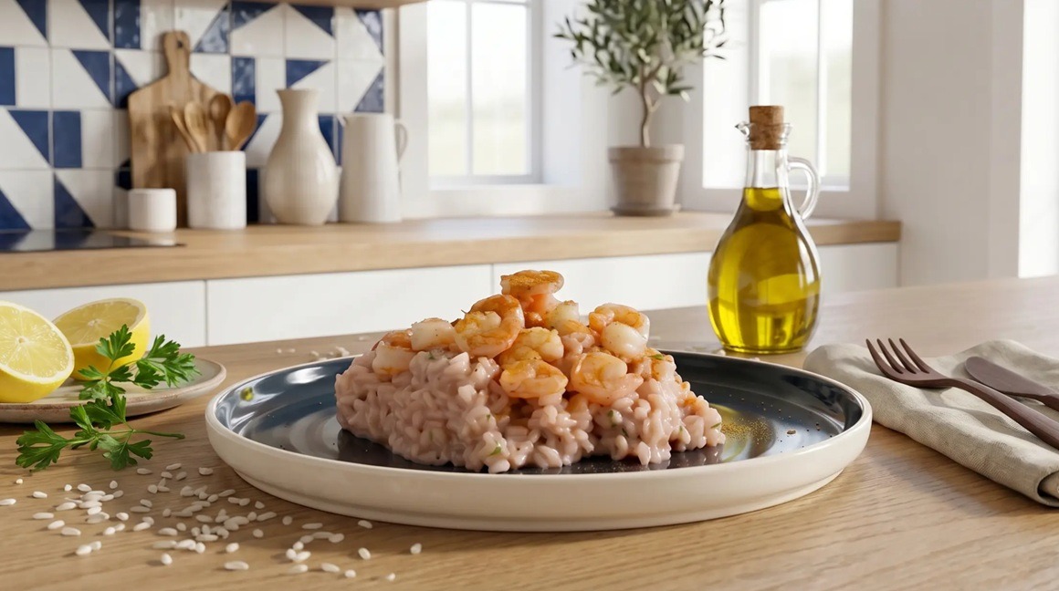 Seafood risotto with octopus broth and bottarga