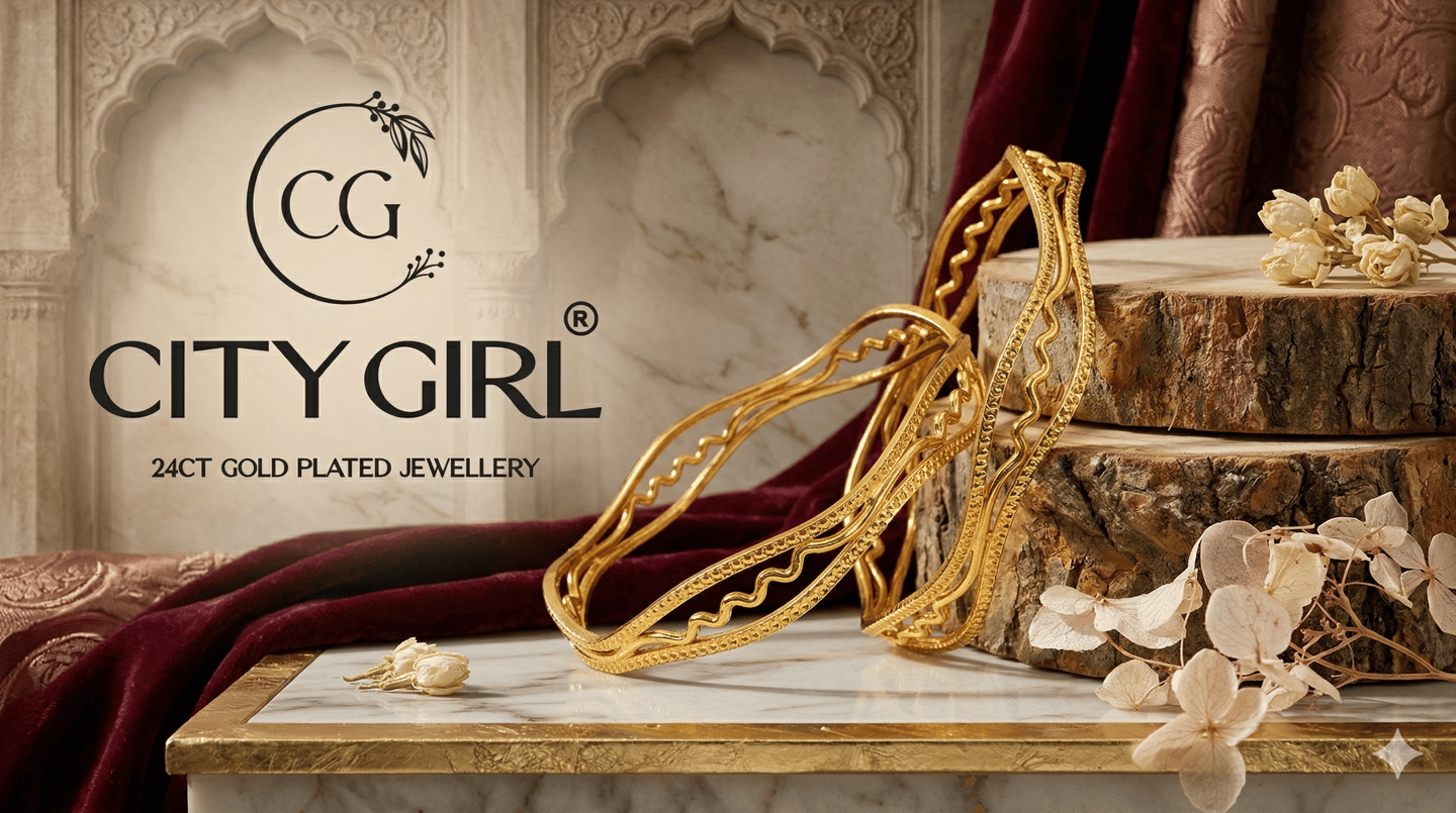 City Girl Jewellery - citygoldbangles - 18 Carat Gold Plated  - Daily Wear - Bangles Set