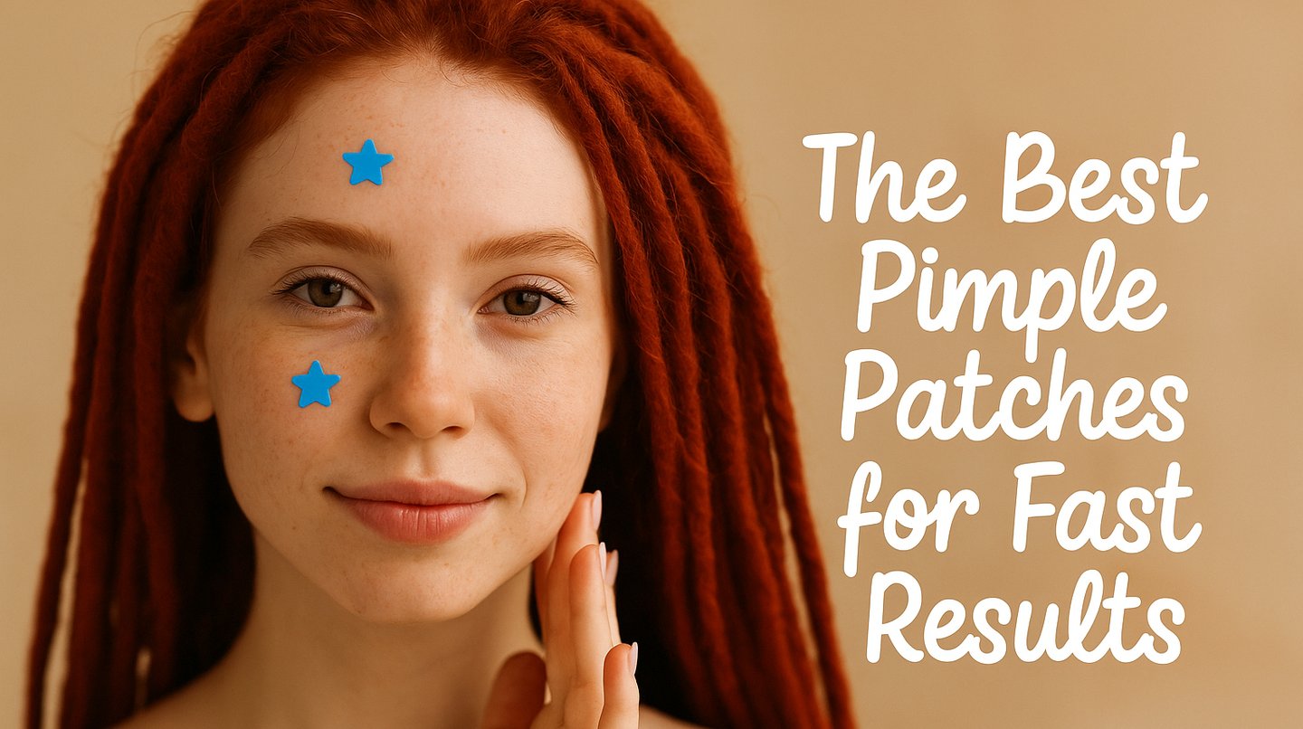 a young woman with red dreadlocks, wearing two small blue star-shaped pimple patches