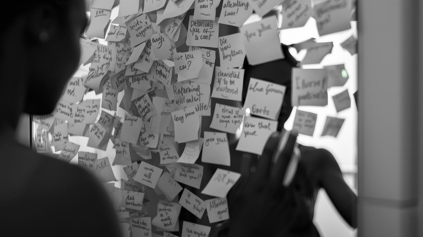 Editorial image showing affirmation notes on a mirror representing clarity and confidence building.