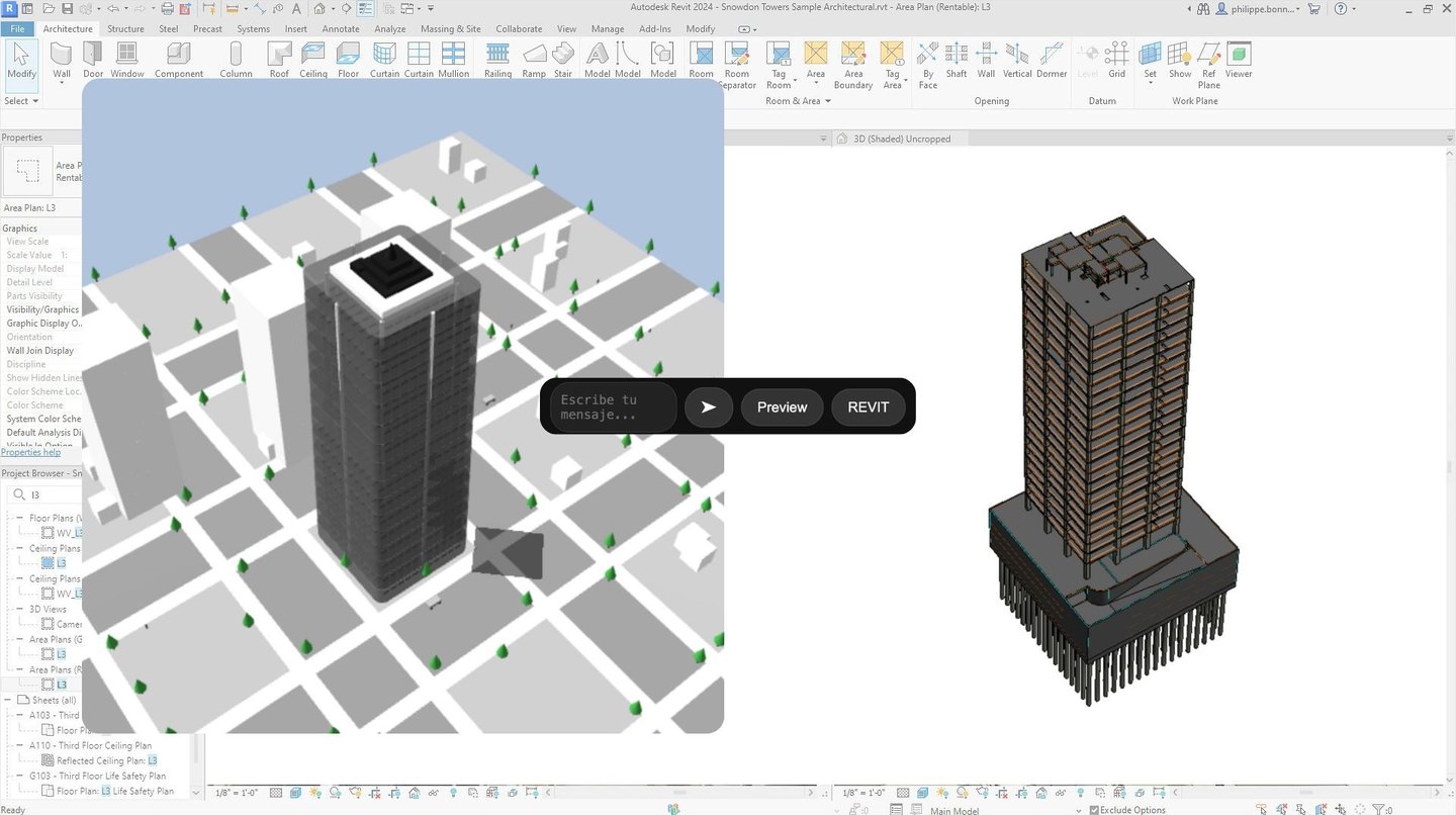 Generación de modelos 3D en Revit con inteligencia artificial, creando estructuras precisas y eficie