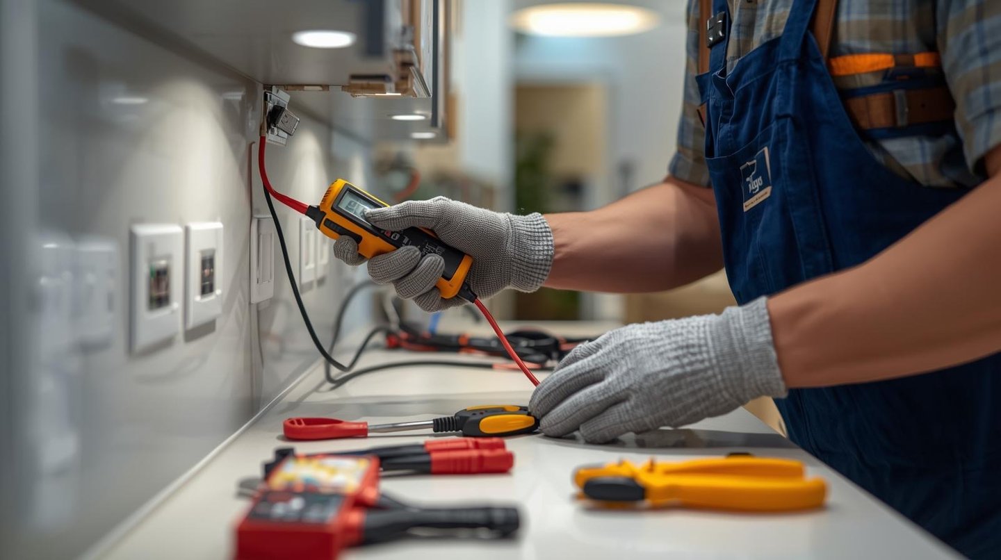 Electrician repairing electrical circuits in Dubai home interior