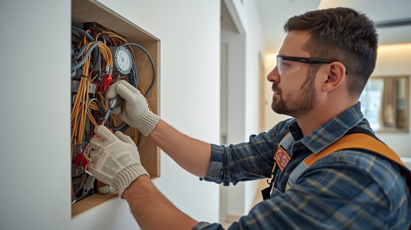 Electrician installing concealed wiring in Dubai residential property