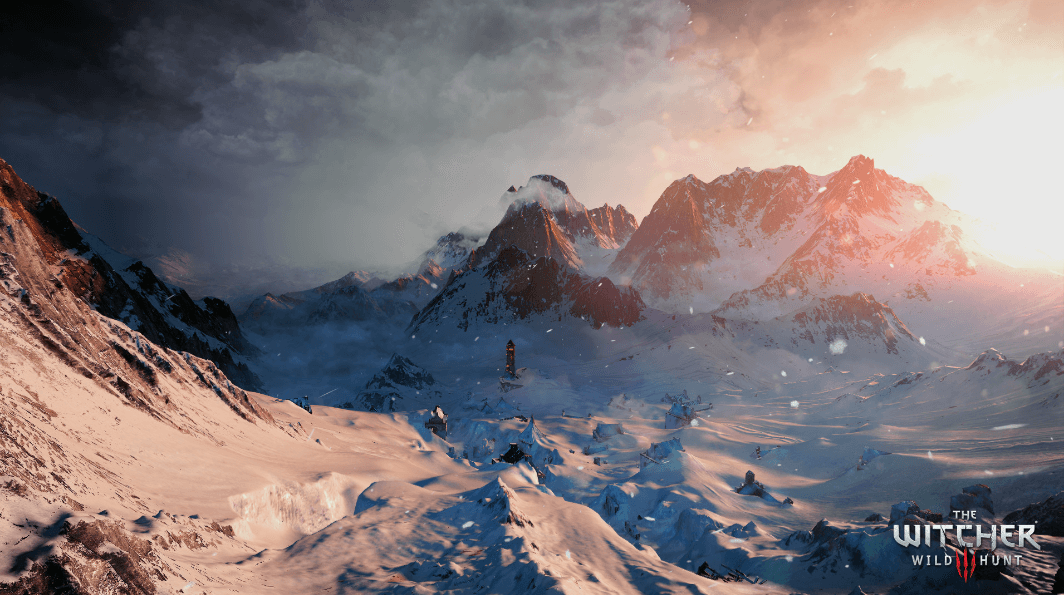 image of snowy mountains in witcher 3