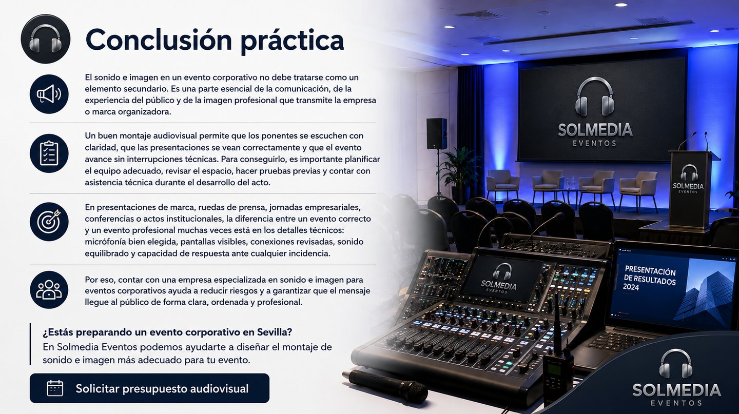 Montaje profesional de sonido e imagen para eventos corporativos en Sevilla con Solmedia Eventos