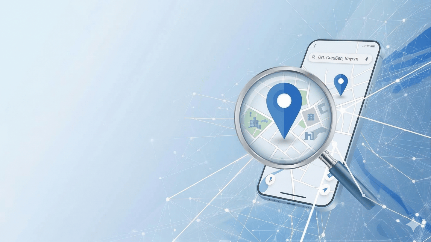 Eine moderne Darstellung eines Handys mit Positionspfeil