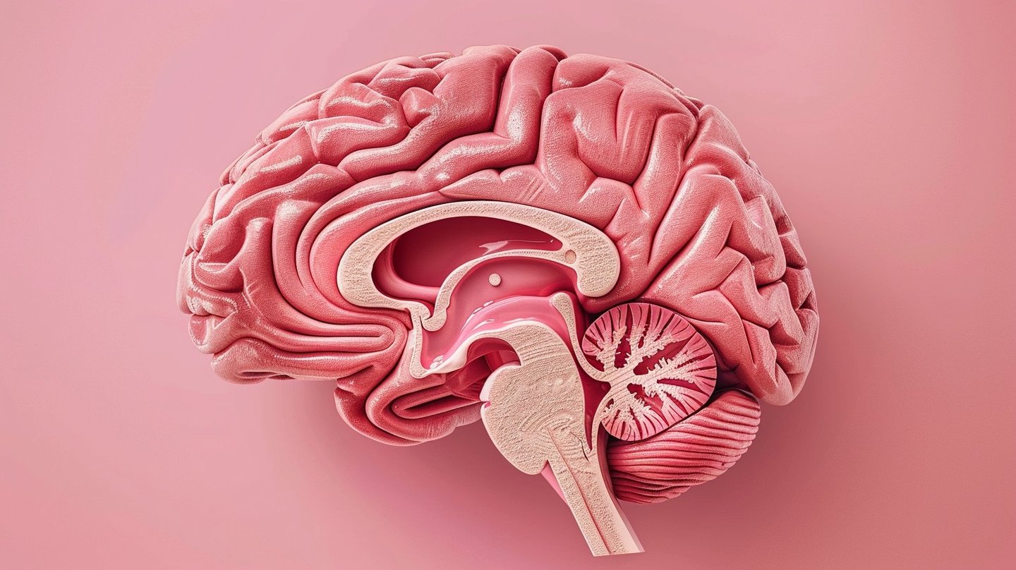 3D illustration of human brain showing pineal gland highlighted in center, meditation for natural he