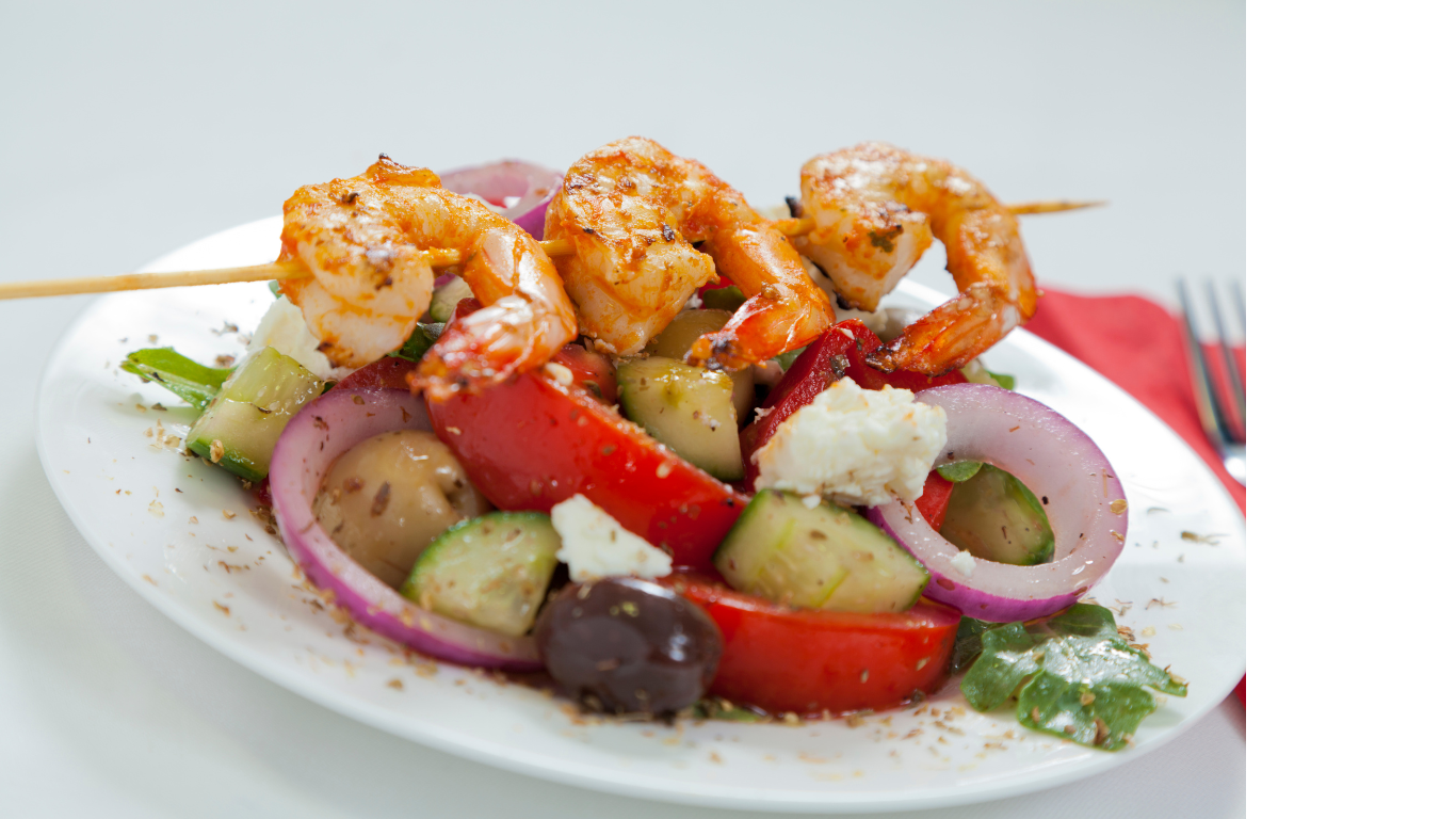 Keto Greek Salad with Grilled Shrimp