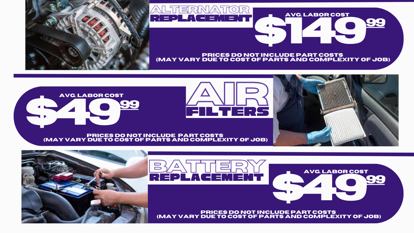 Common Job Price list- Alternator Replacements, Air filters, and battery replacements