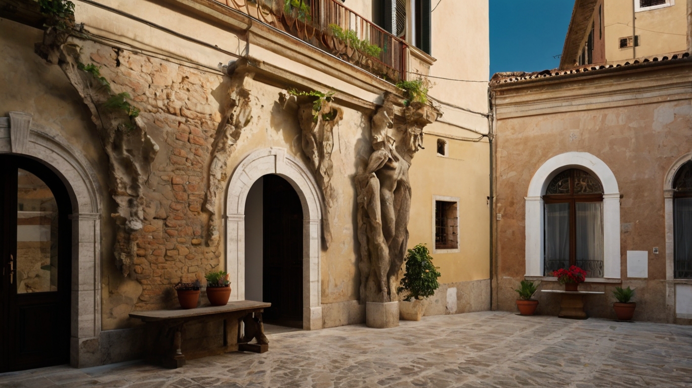 Fotografia de um escultura da entrada de uma galeria