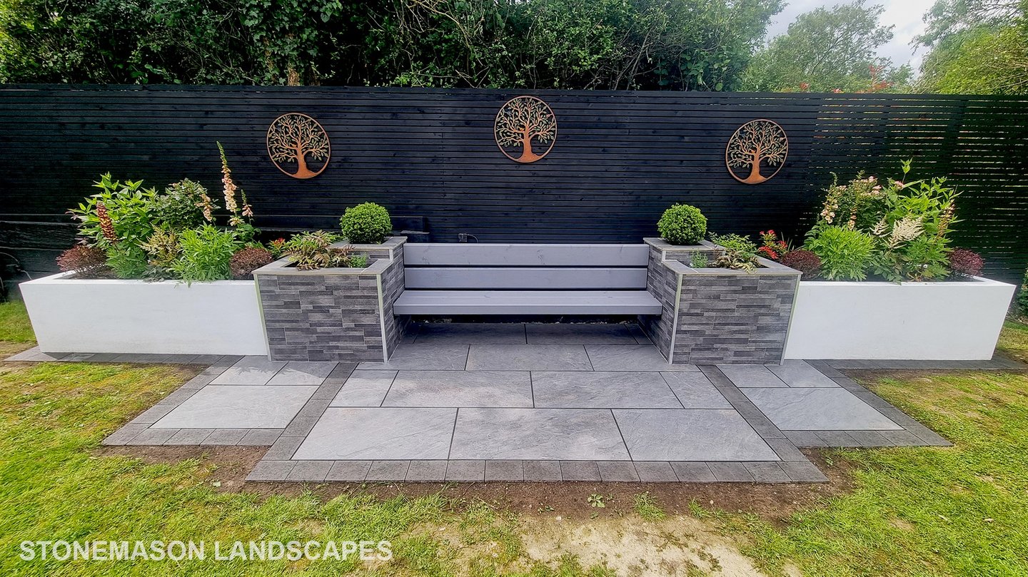 Ultra Modern Chic Dynamic Raised Split Face Planters Porcelain Patio & Bench