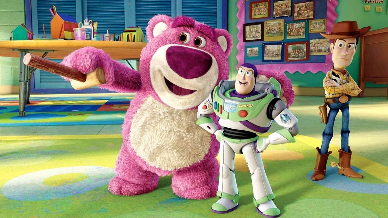 a toy story book with a pink teddy bear and a toy bear
